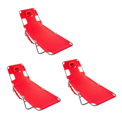 Ostrich Chaise Lounge Folding Portable Sunbathing Poolside Beach Chair (3 Pack) - VMInnovations