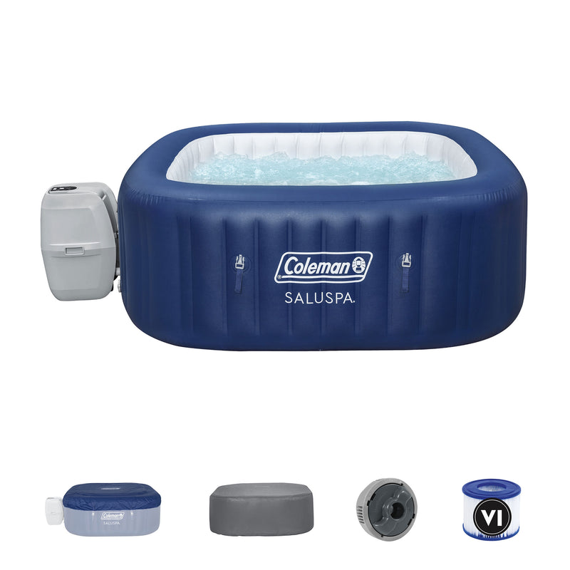 Coleman SaluSpa 4 Person Square Portable Inflatable Hot Tub Spa, Blue(For Parts)