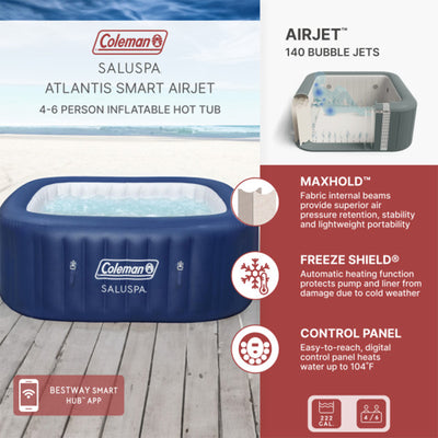 Coleman SaluSpa 4 Person Square Portable Inflatable Hot Tub Spa, Blue(For Parts) - VMInnovations