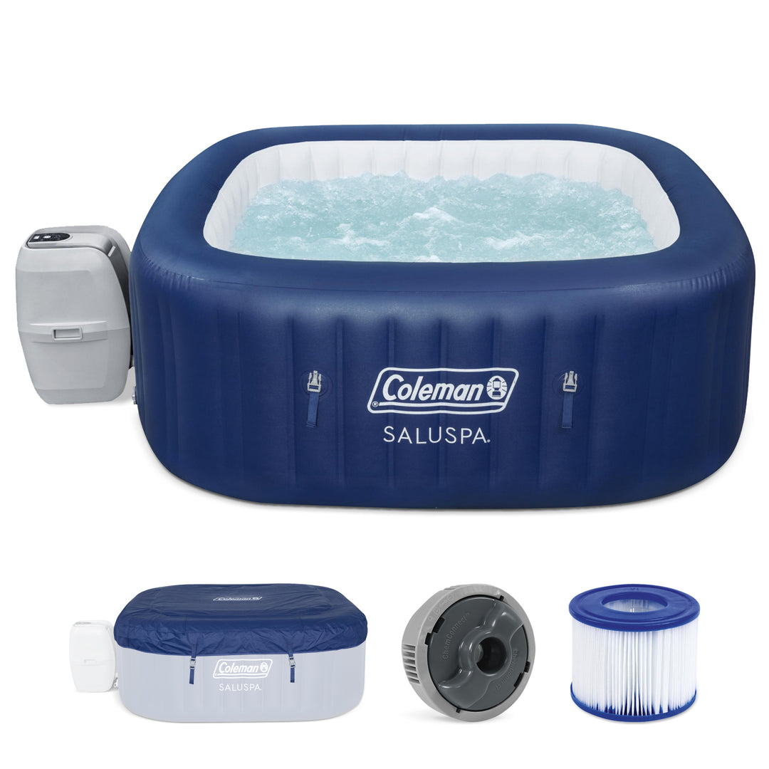 Coleman SaluSpa 4 Person Square Portable Inflatable Outdoor Hot Tub Spa (Used)