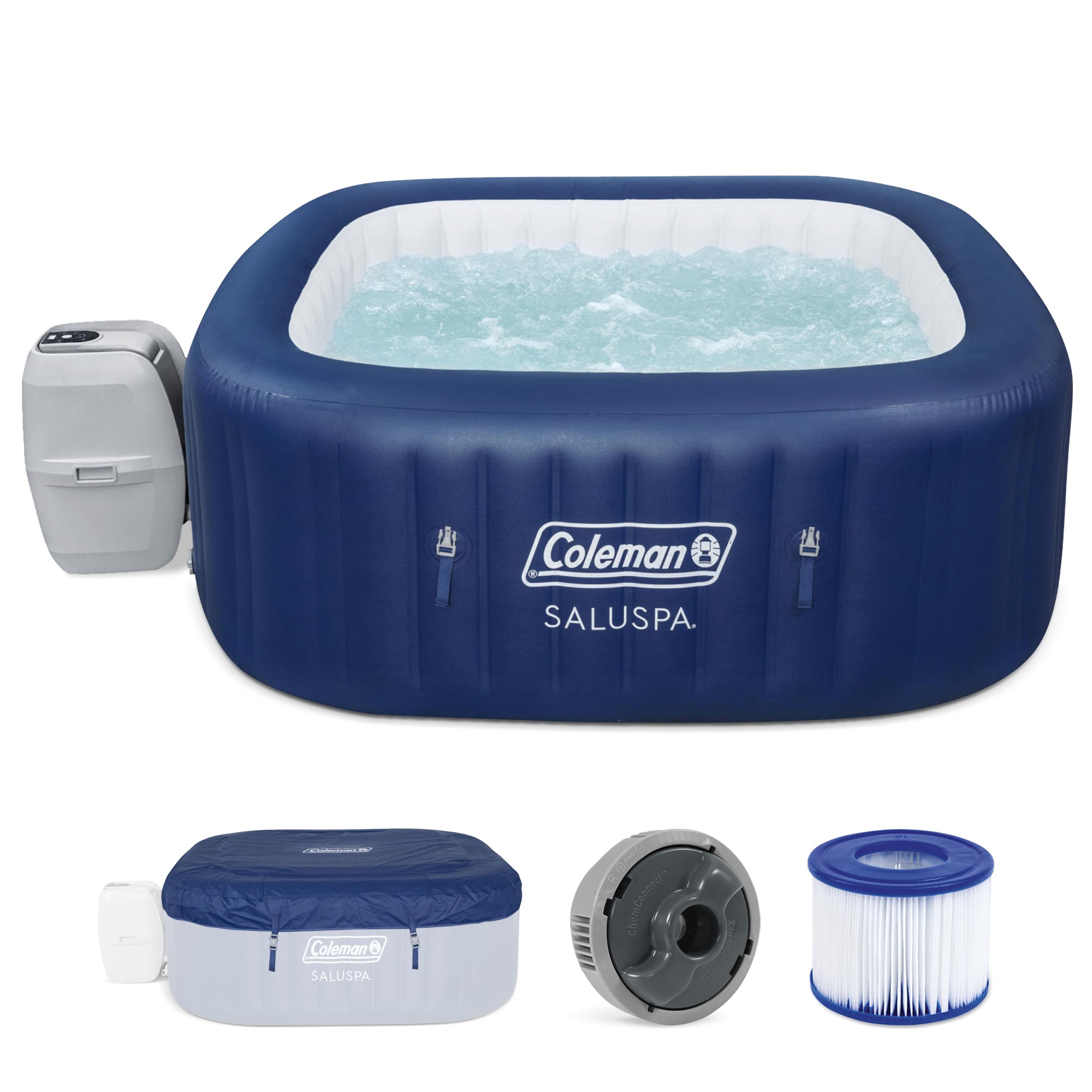 Coleman SaluSpa 4 Person Square Portable Inflatable Hot Tub Spa, Blue(For Parts) - VMInnovations