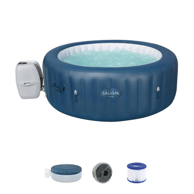 Bestway SaluSpa Milan Airjet Plus Round Inflatable Hot Tub Spa, Blue (Open Box) - VMInnovations