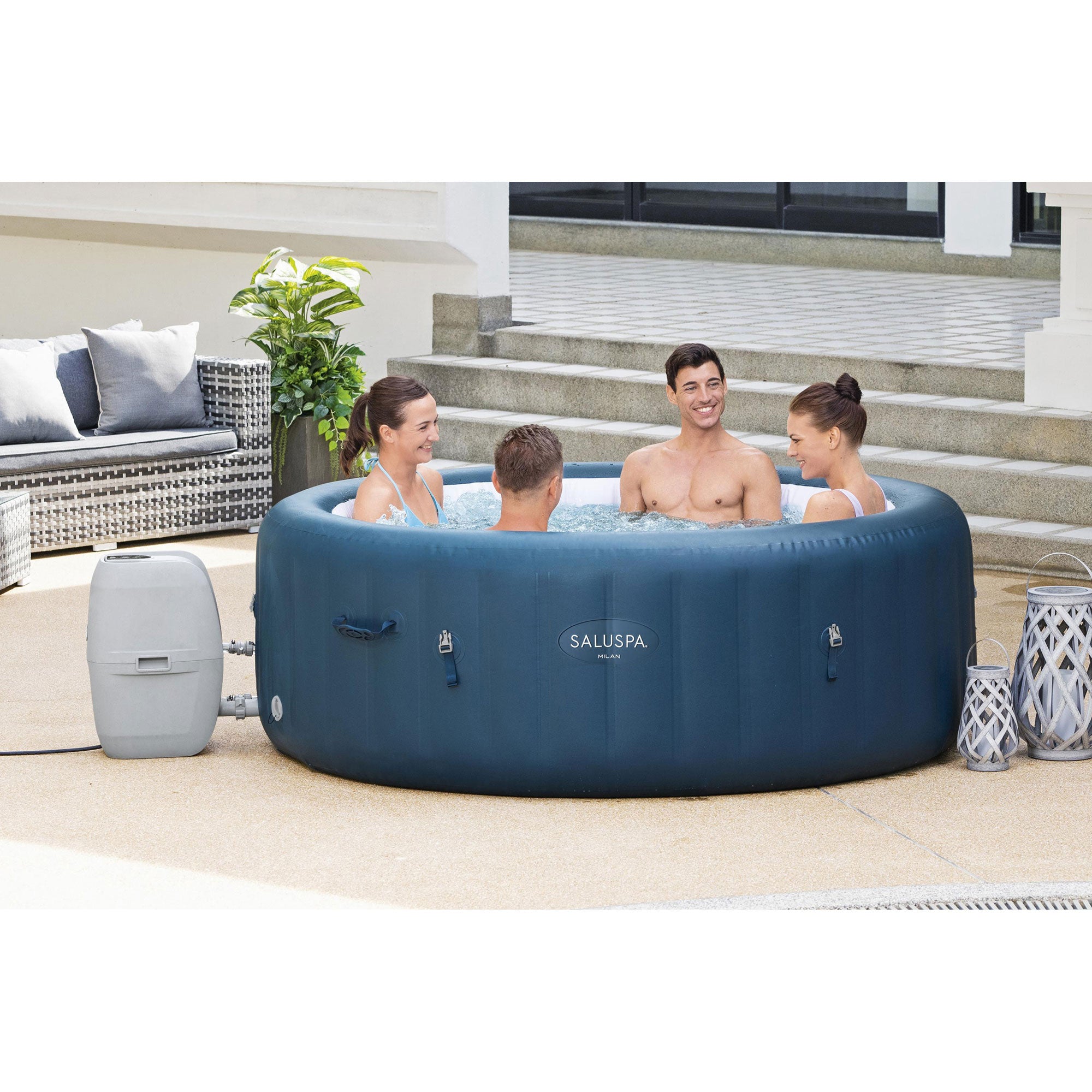 Bestway SaluSpa Milan Airjet Plus Portable Inflatable Hot Tub w/ Intex LED Light