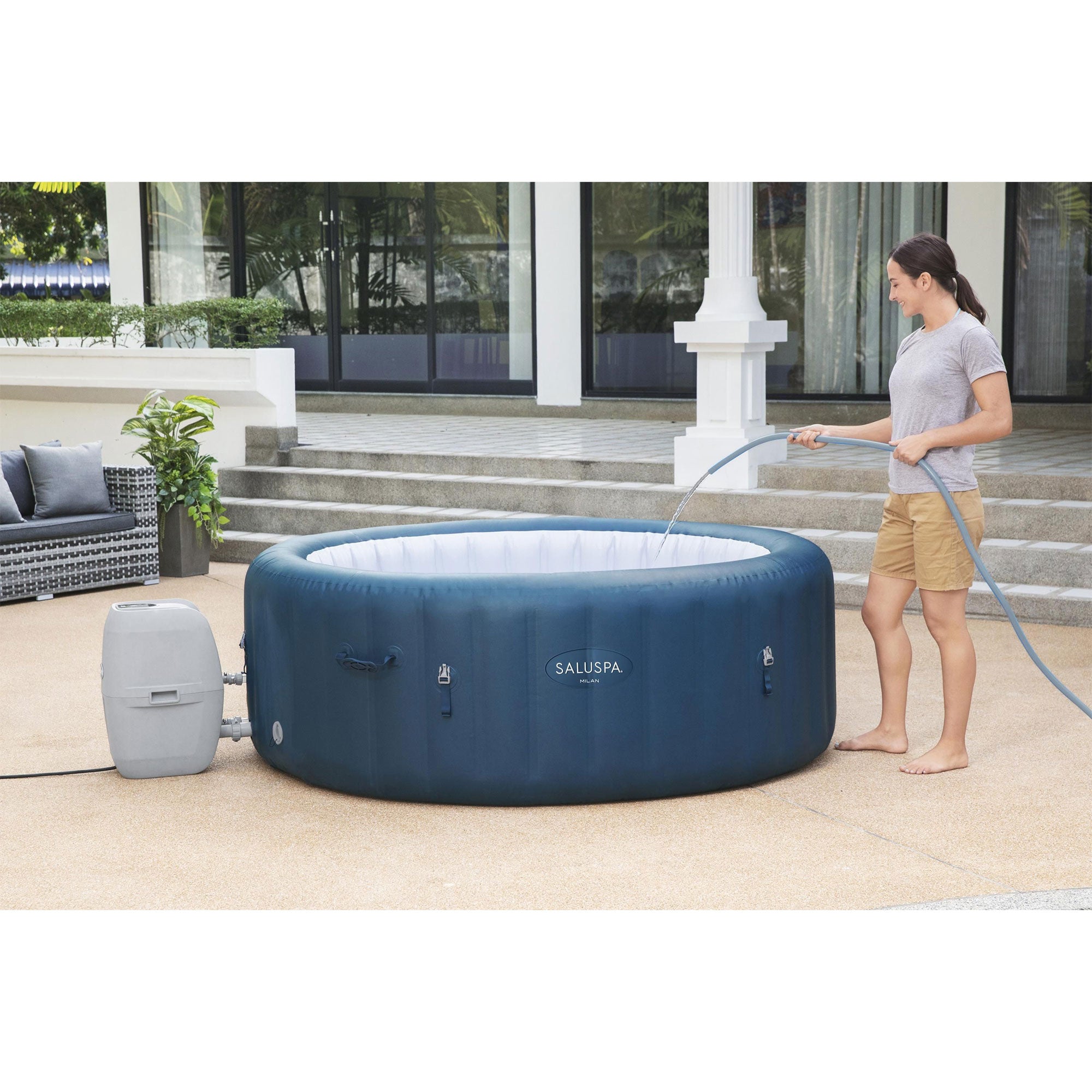 Bestway SaluSpa Milan Airjet Plus Portable Inflatable Hot Tub w/ Intex LED Light