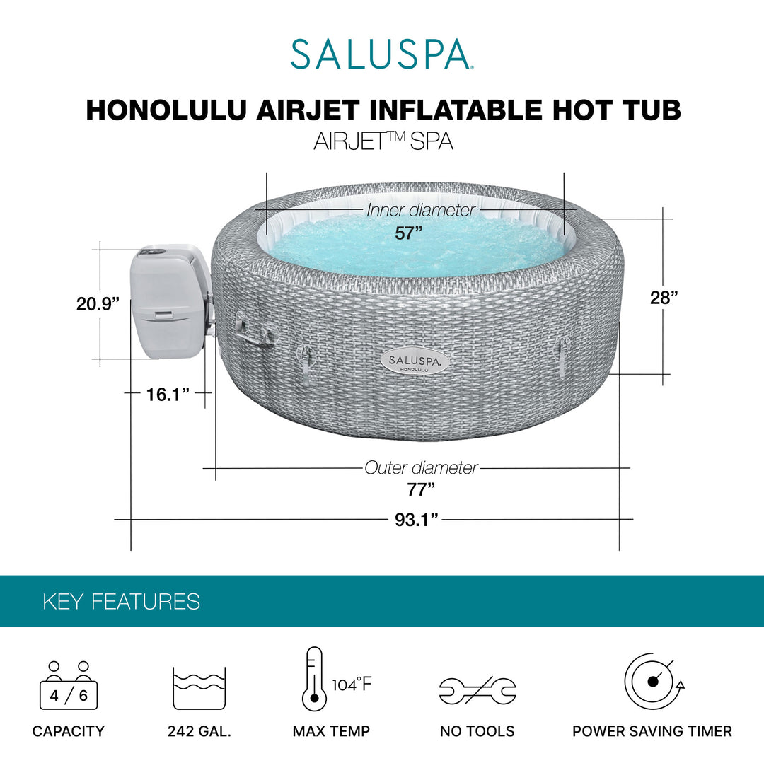 Bestway SaluSpa AirJet 6 Person Honolulu Inflatable Hot Tub Spa (Open Box)
