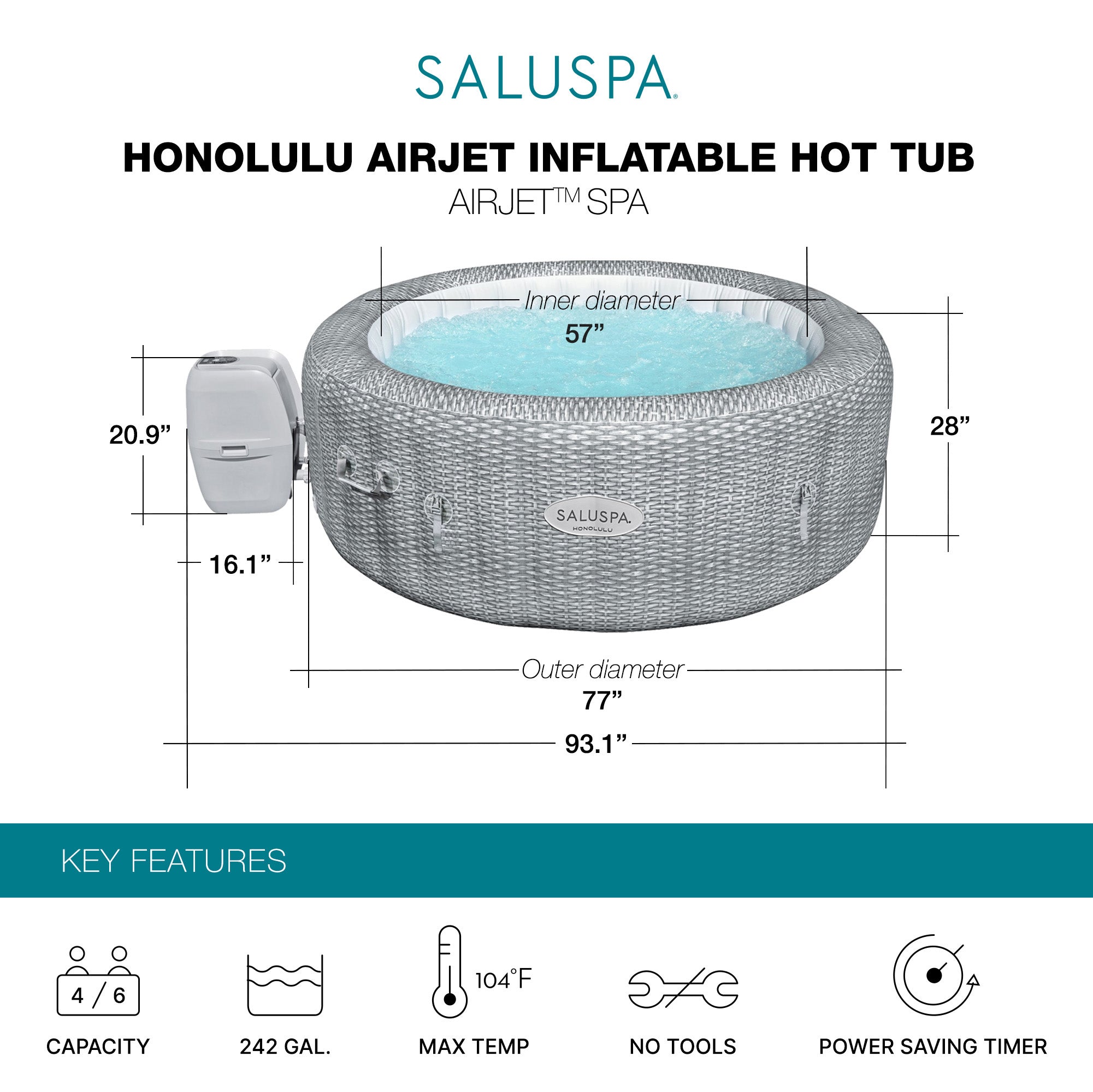 Bestway SaluSpa AirJet 6 Person Honolulu Inflatable Hot Tub Spa (For Parts) - VMInnovations