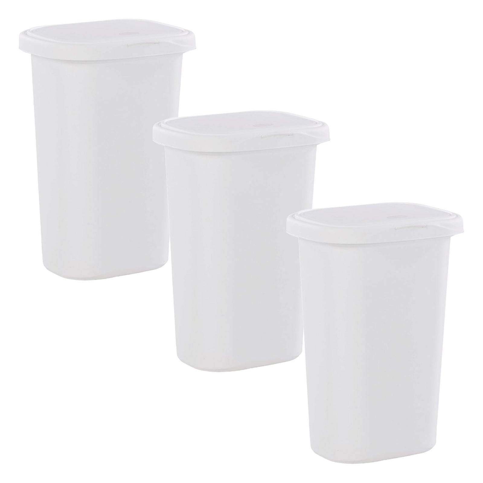 Rubbermaid 13.25 Gallon Rectangular Spring-Top Lid Wastebasket, White (3 Pack) - VMInnovations