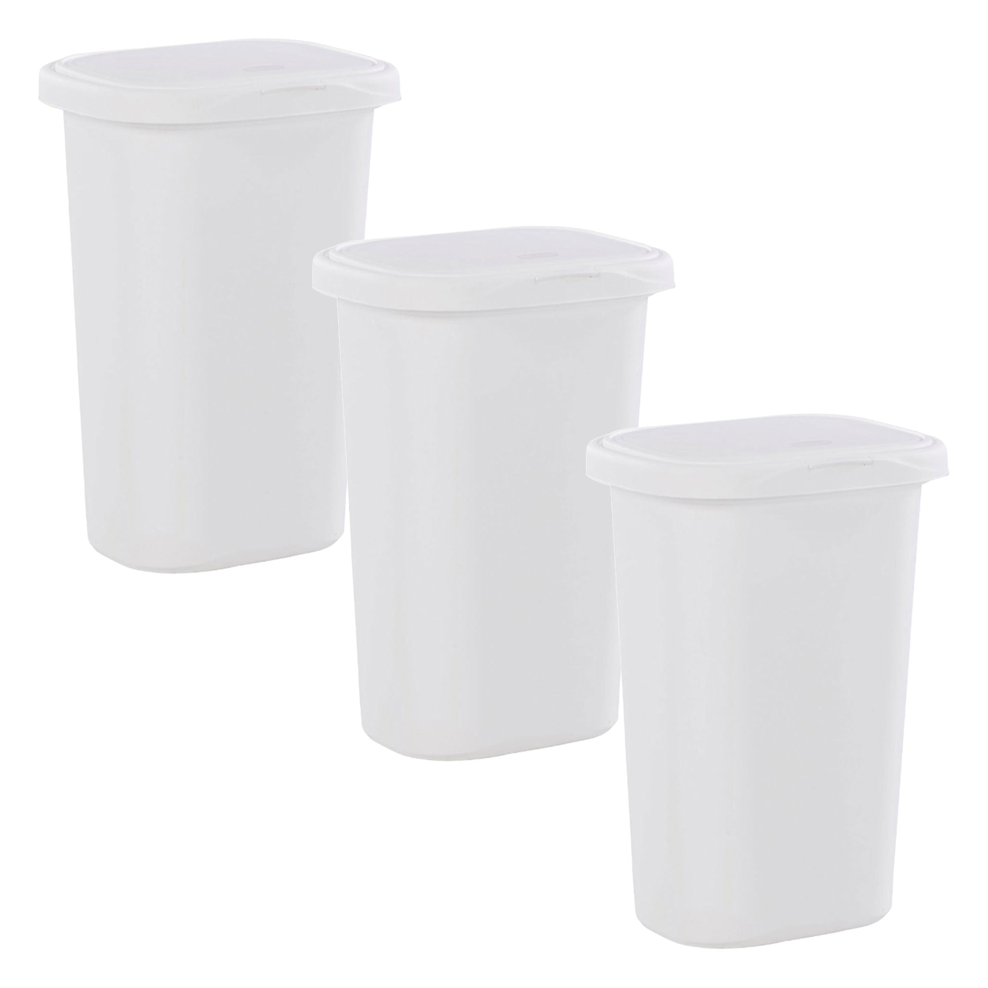 Rubbermaid 13.25 Gallon Rectangular Spring-Top Lid Wastebasket, White (3 Pack) - VMInnovations