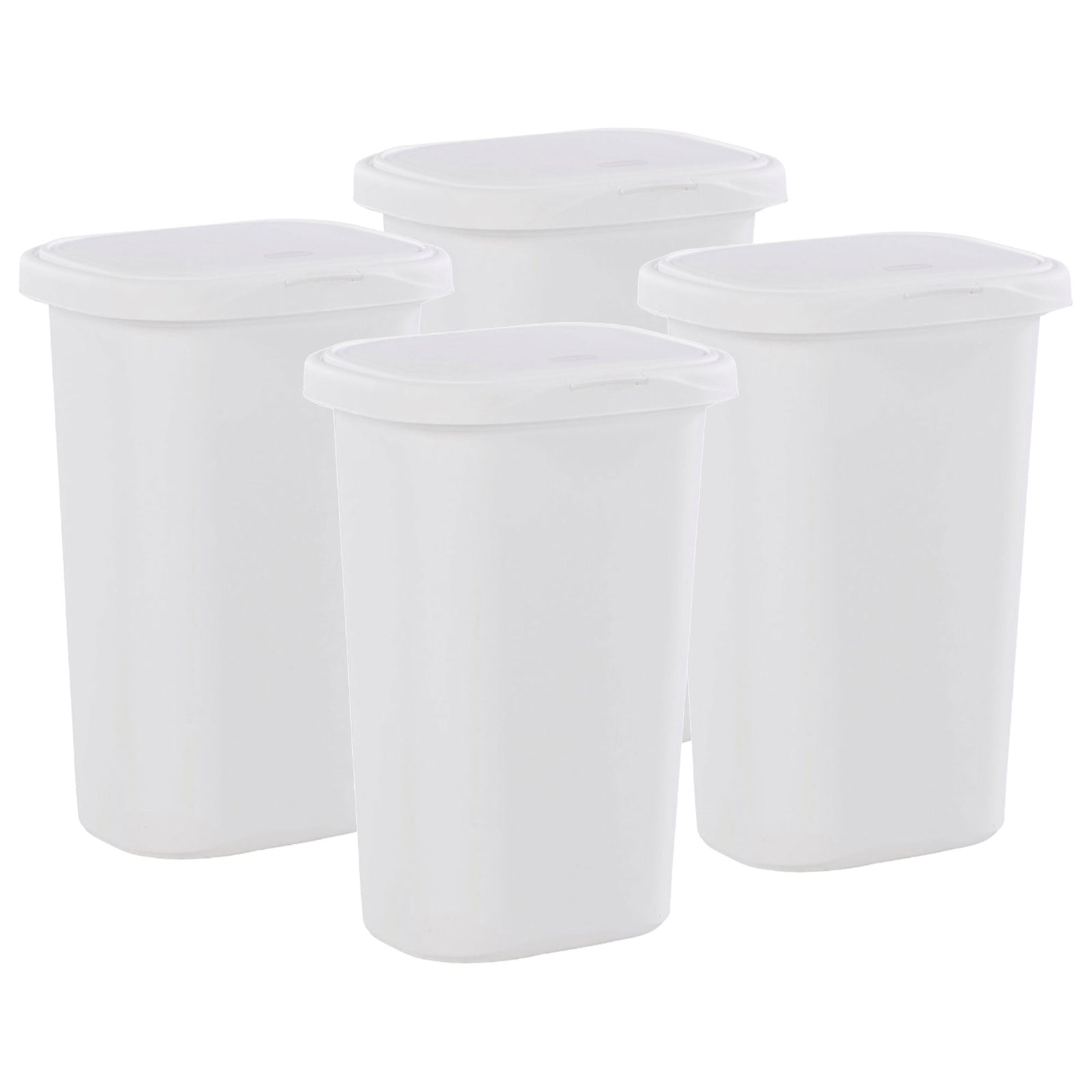 Rubbermaid 13.25 Gallon Rectangular Spring-Top Lid Wastebasket, White (4-Pack) - VMInnovations