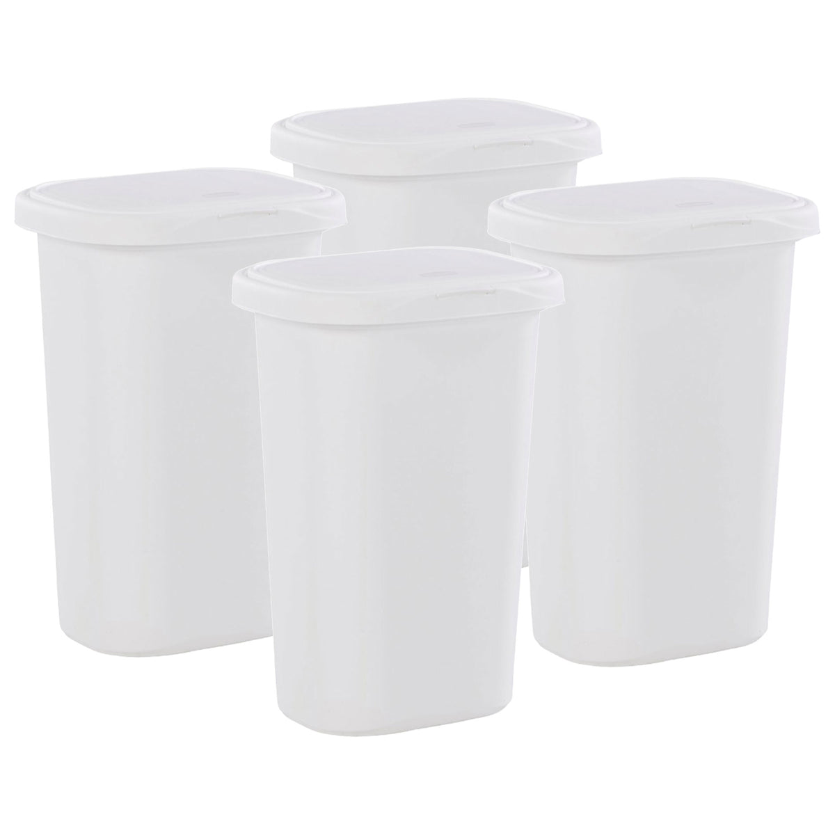 Rubbermaid 13.25 Gallon Rectangular Spring-Top Lid Wastebasket, White (4-Pack)