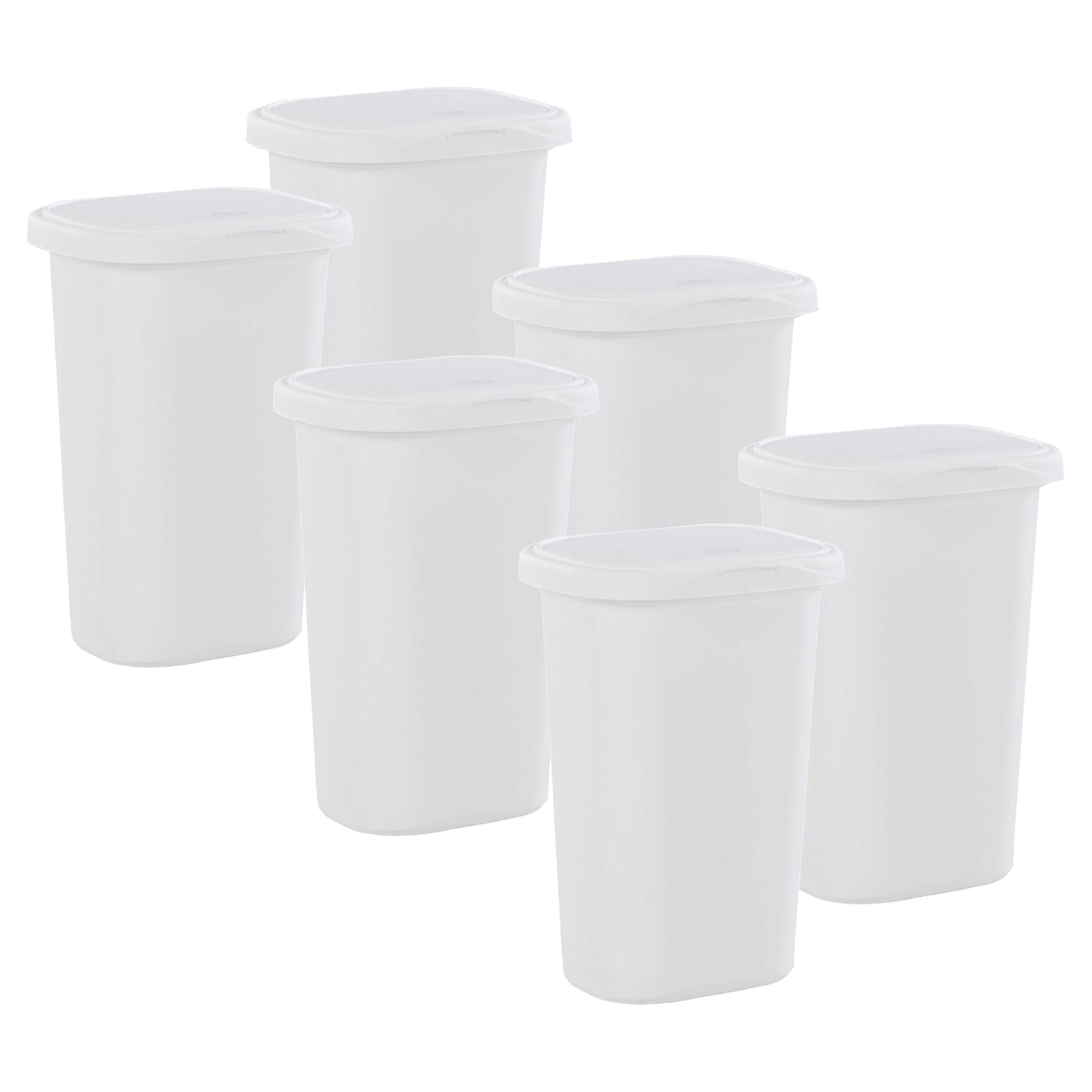 Rubbermaid 13.25 Gallon Rectangular Spring-Top Lid Wastebasket, White (6-Pack) - VMInnovations