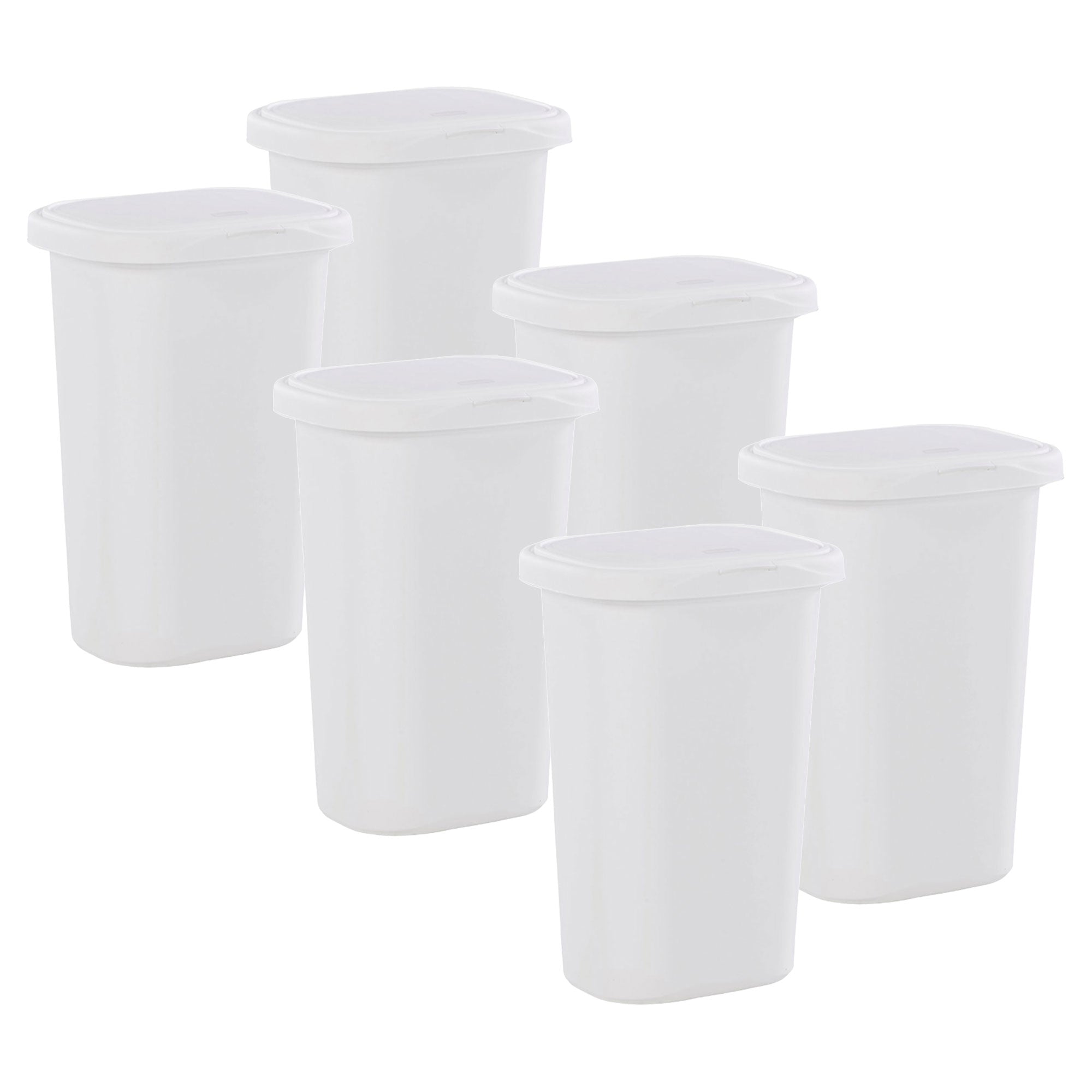 Rubbermaid 13.25 Gallon Rectangular Spring-Top Lid Wastebasket, White (6-Pack)