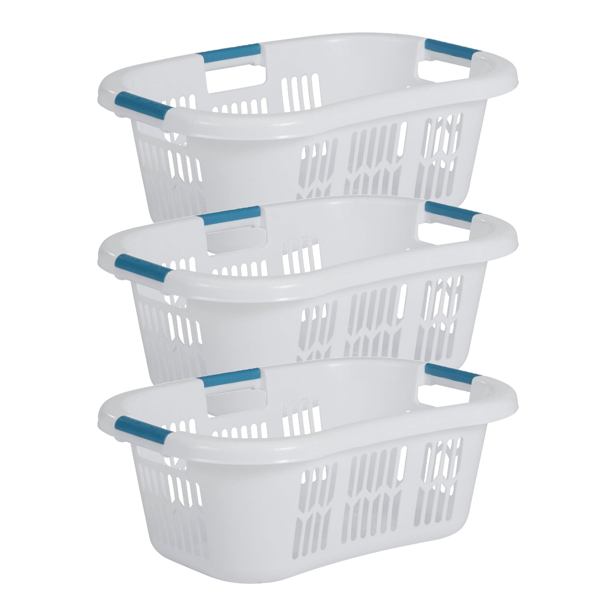 Rubbermaid 2.1-Bushel Small Hip-Hugger Plastic Laundry Basket, White (3-Pack) - VMInnovations