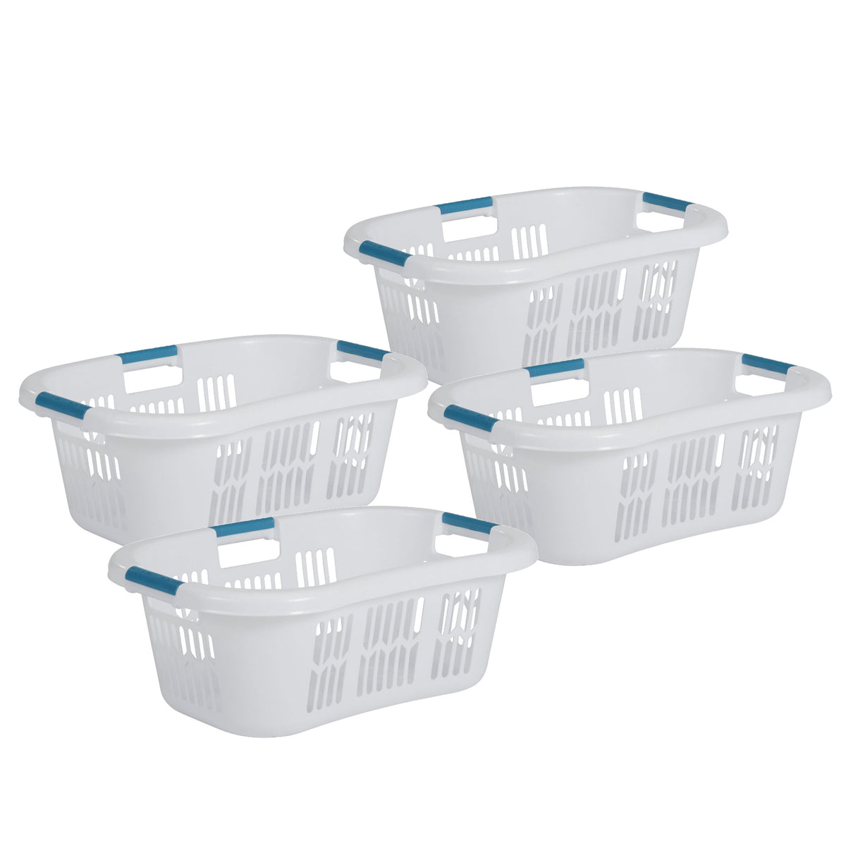 Rubbermaid Small Laundry Basket 2.1 Bushel Hip-Hugger Plastic Bin, White, 4 Pack