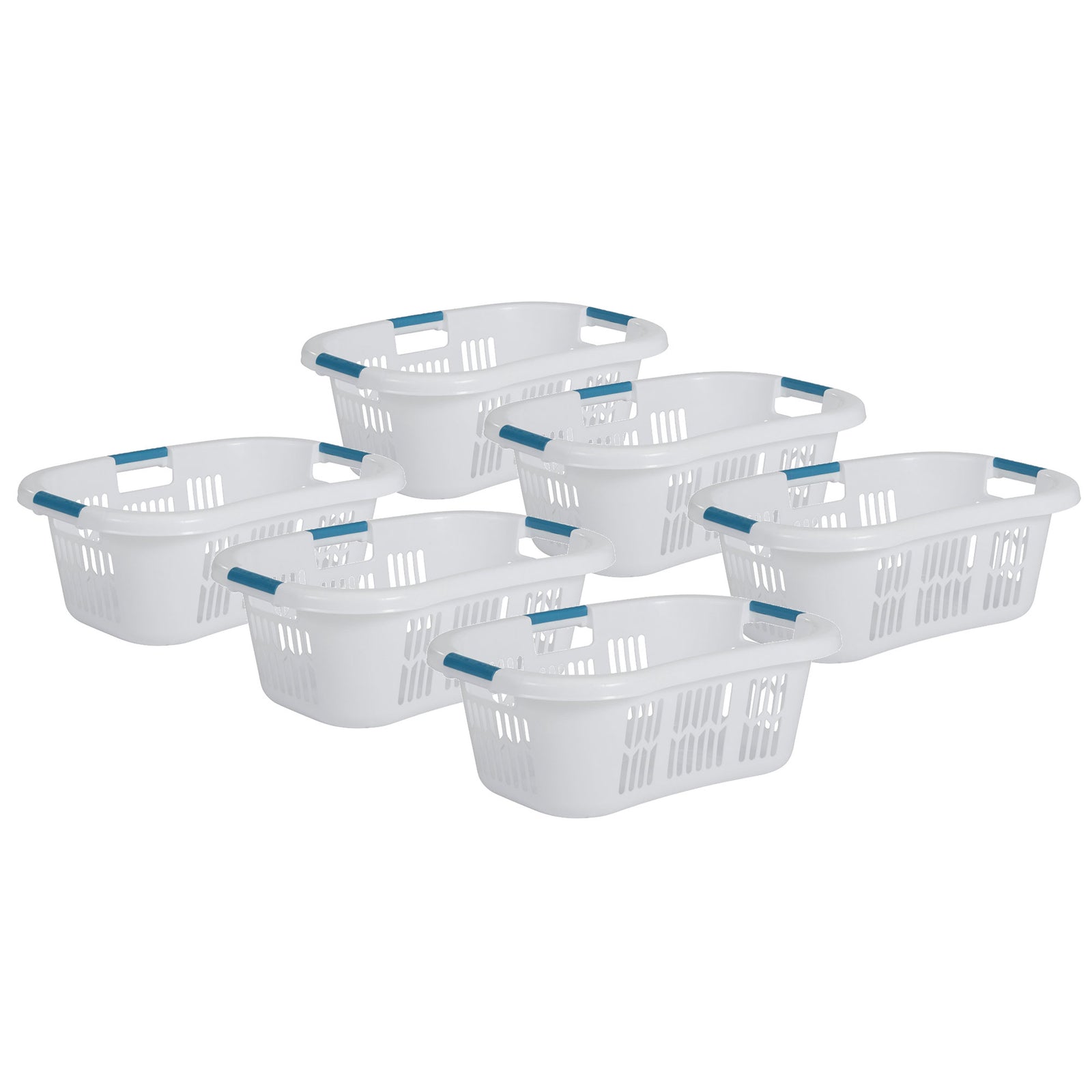 Rubbermaid 2.1-Bushel Small Hip-Hugger Plastic Laundry Basket, White (6-Pack) - VMInnovations