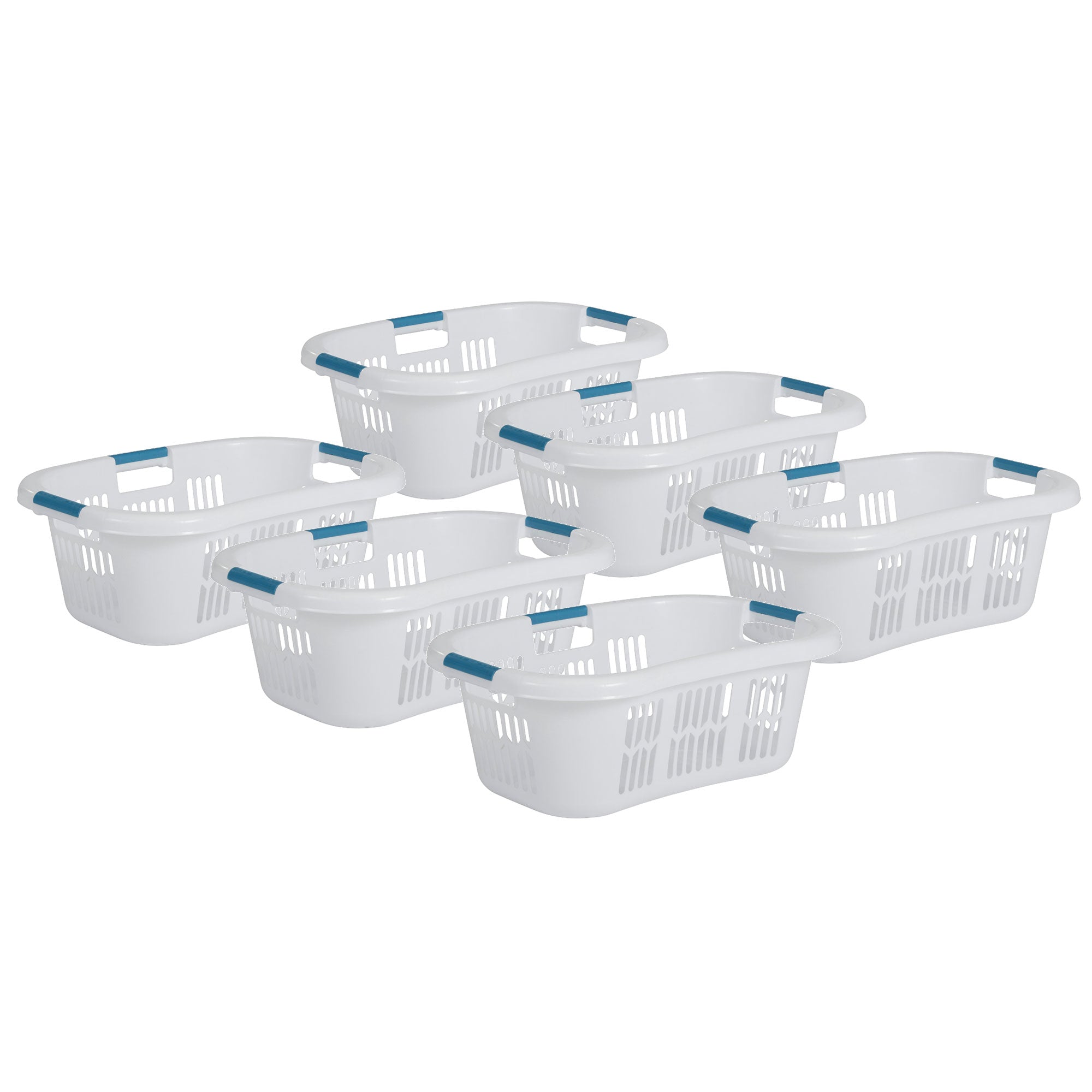 Rubbermaid 2.1-Bushel Small Hip-Hugger Plastic Laundry Basket, White (6-Pack) - VMInnovations