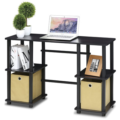 Furinno Turn-N-Tube Rectangular Office Computer Desk with Storage Bins, Espresso