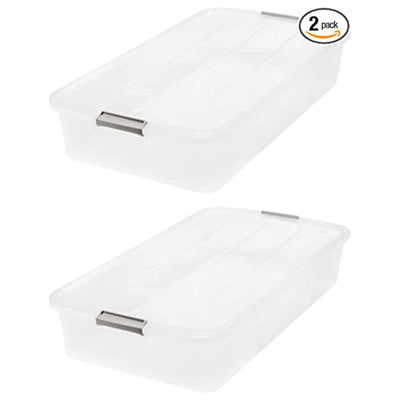 IRIS USA Underbed Buckle-Up 50 Quart Plastic Storage Container, Clear (2 Pack)