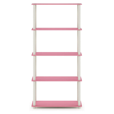 Furinno Turn-N-Tube 5 Tier Multipurpose Display Rack Shelf Organizer, Pink/White