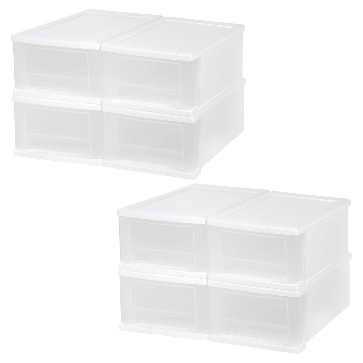 IRIS USA 7 Quart Hard Plastic Extra Large Stacking Tote Drawer, White, (8 Pack)