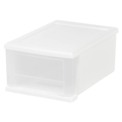 IRIS USA 7 Quart Hard Plastic Extra Large Stacking Tote Drawer, White, (8 Pack)
