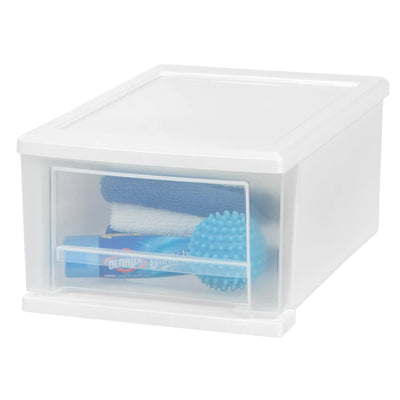 IRIS USA 7 Quart Hard Plastic Extra Large Stacking Tote Drawer, White, (8 Pack)