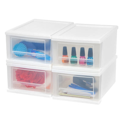 IRIS USA 7 Quart Hard Plastic Extra Large Stacking Tote Drawer, White, (8 Pack)
