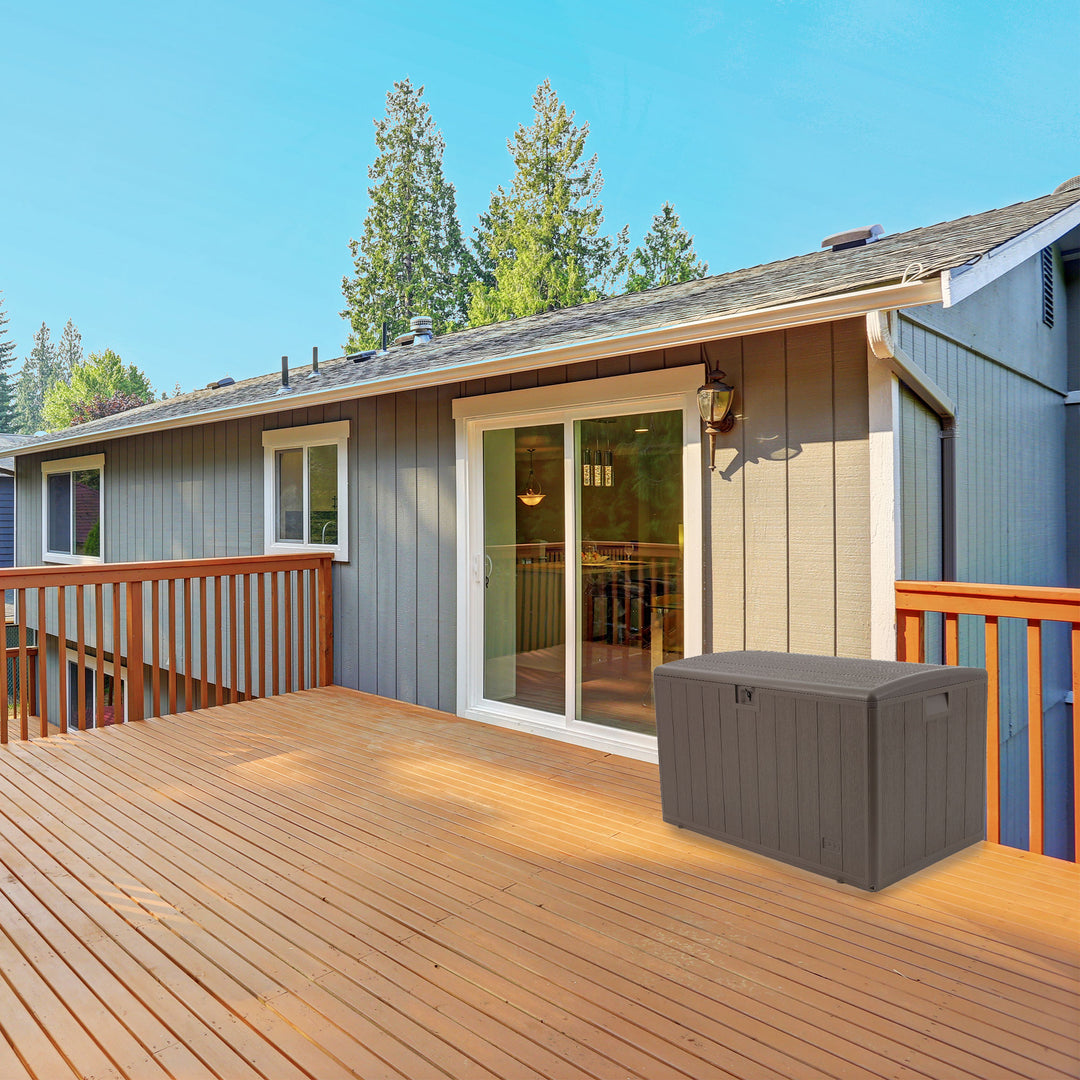 Plastic Development Group 105-Gal Patio Storage Deck Box, Driftwood (Open Box) - VMInnovations