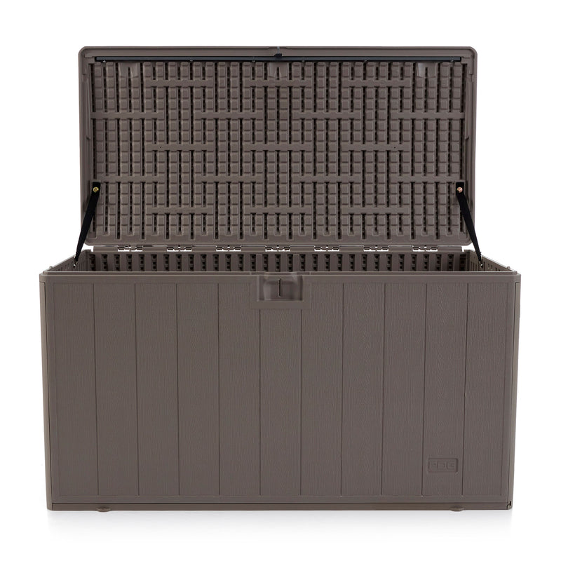 Plastic Development Group 105-Gal Patio Storage Deck Box, Driftwood (Open Box)