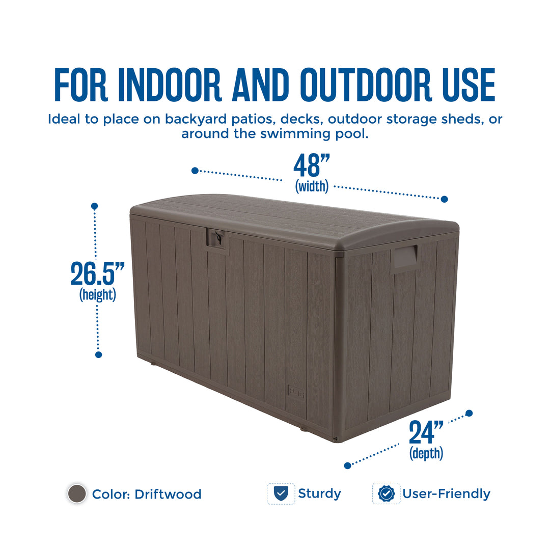 Plastic Development Group 105-Gal Patio Storage Deck Box, Driftwood (Open Box) - VMInnovations