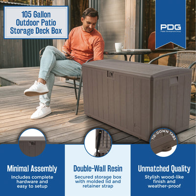 Plastic Development Group 105 Gallon Outdoor Patio Storage Deck Box, Driftwood
