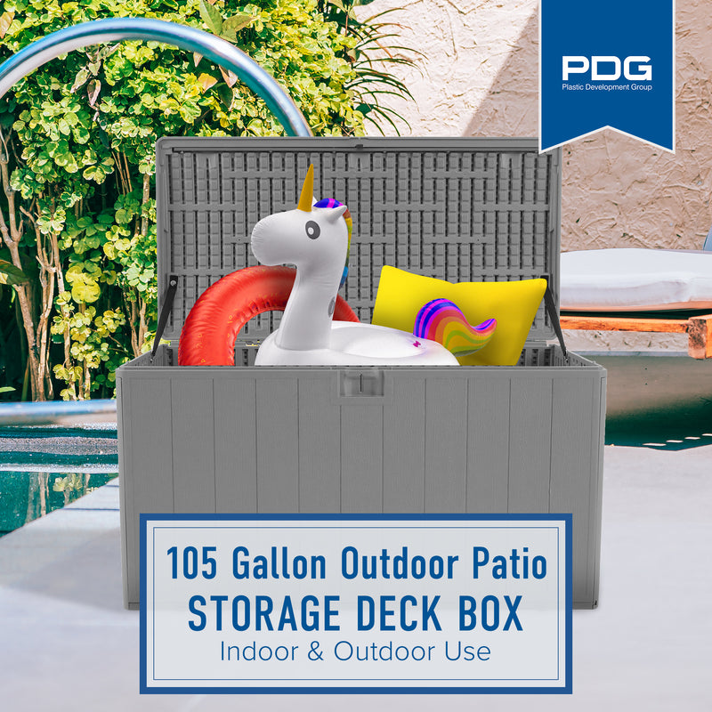 Plastic Development Group 105-Gallon Resin Outdoor Storage Patio Deck Box, Gray - VMInnovations