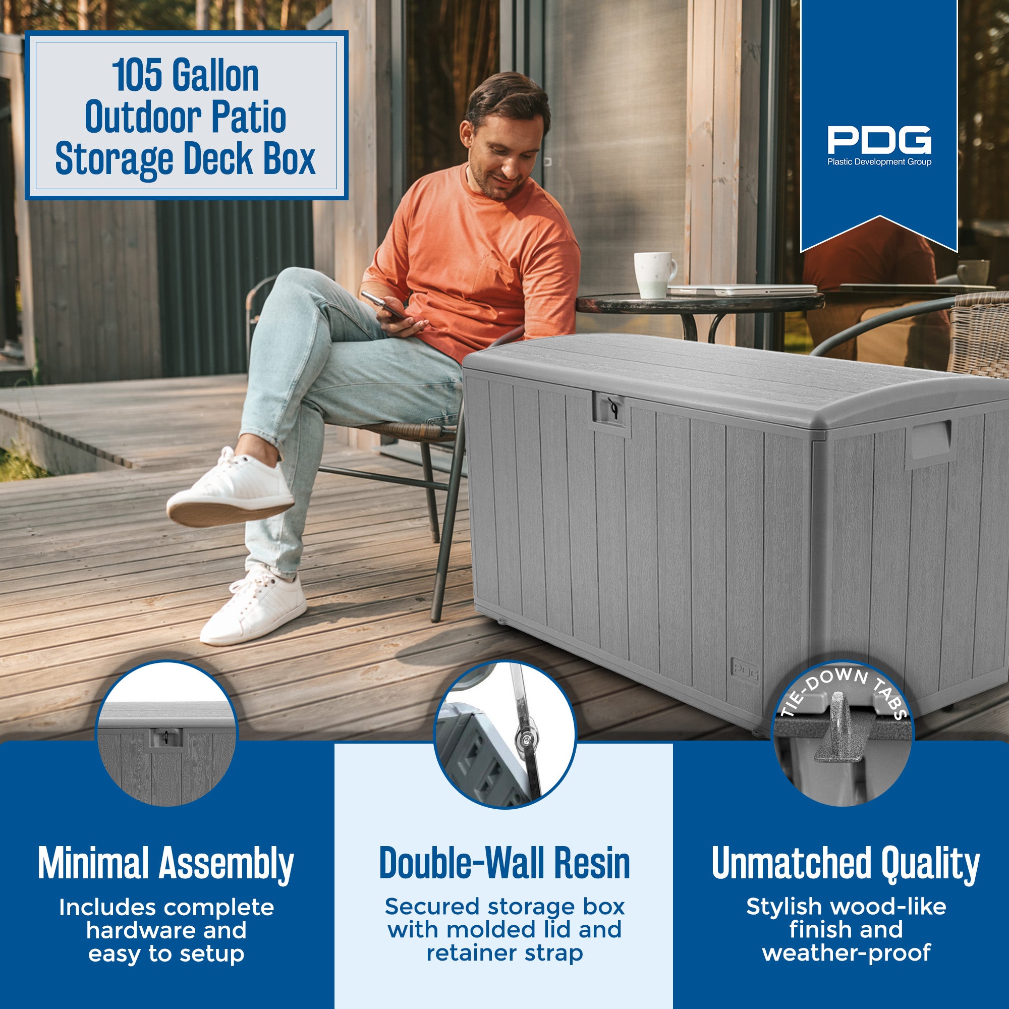 Plastic Development Group 105-Gal Resin Storage Patio Deck Box, Gray (Open Box)