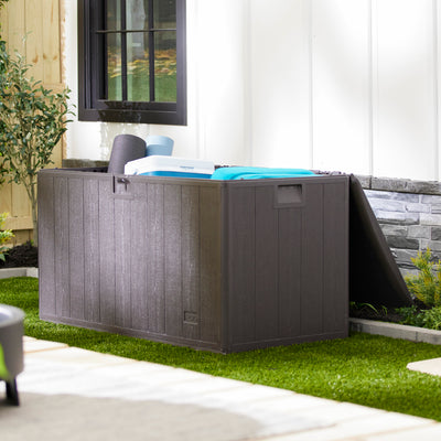 Plastic Development Group 105-Gallon Deck Box with Gas Shock Lid, Java Brown - VMInnovations