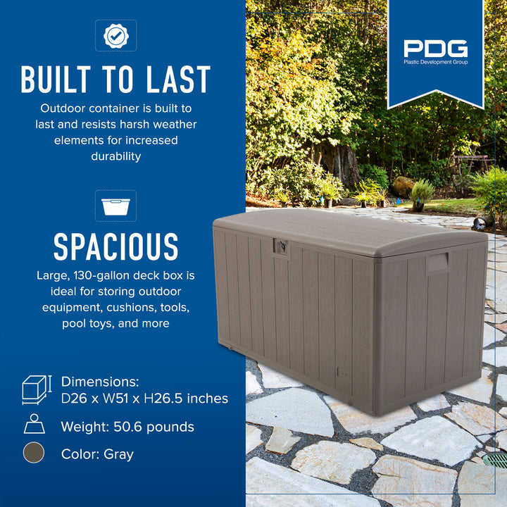 Plastic Development Group 130-Gal Resin Patio Storage Deck Box, Gray (Open Box)