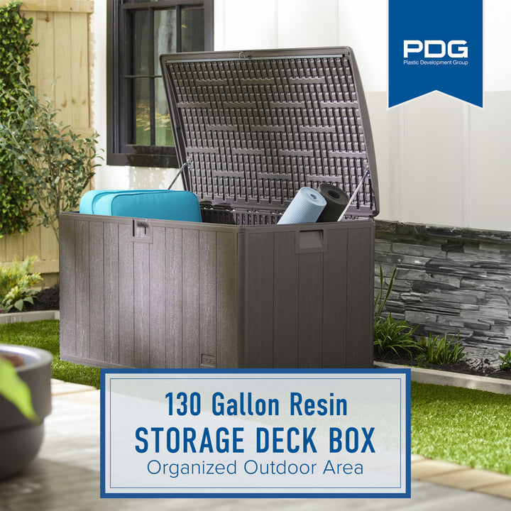 Plastic Development Group 130 Gallon Resin Outdoor Patio Storage Deck Box, Gray