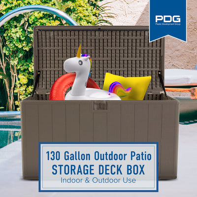 Plastic Development Group 130-Gallon Resin Outdoor Patio Storage Deck Box, Brown