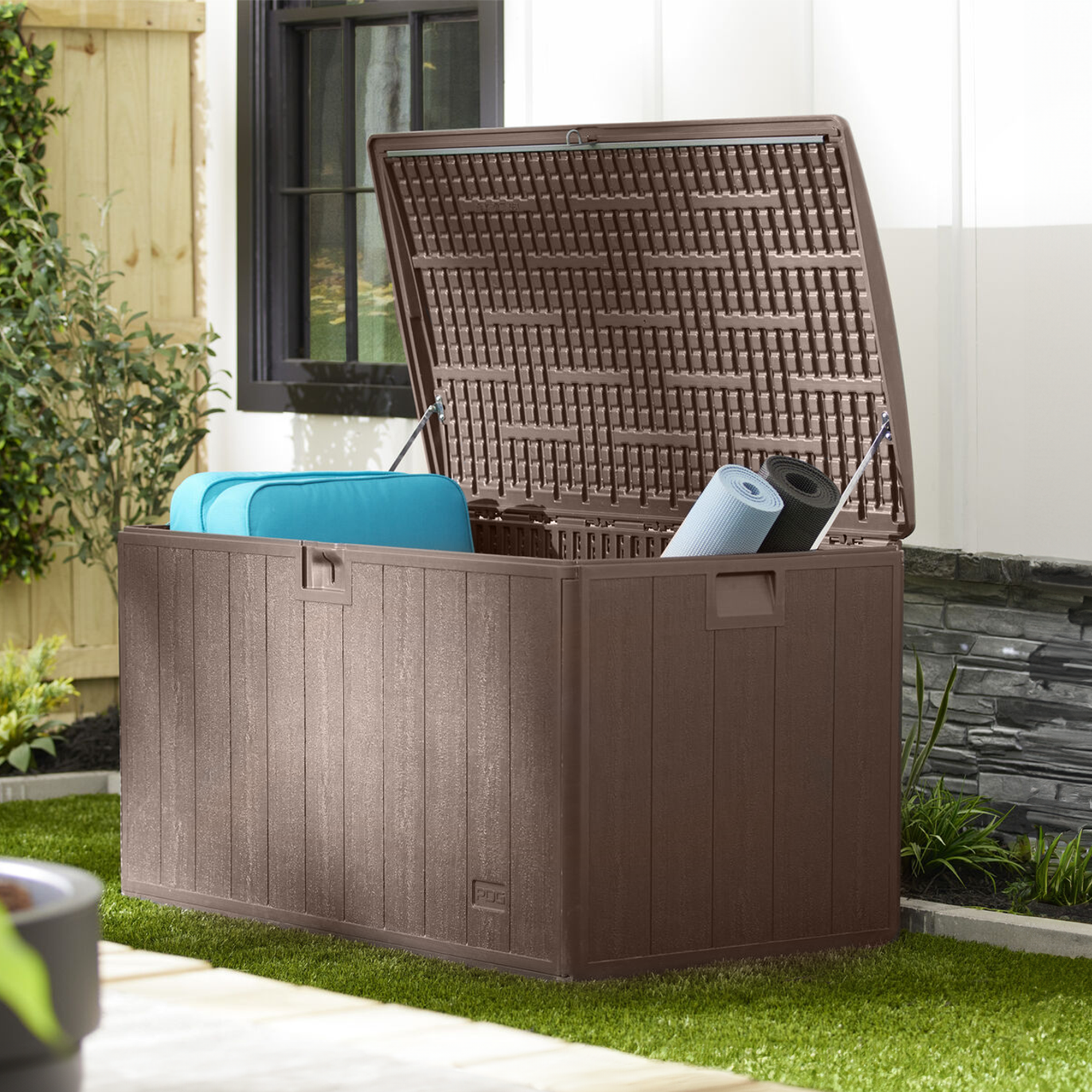 Plastic Development Group 130-Gallon Resin Outdoor Patio Storage Deck Box (Used) - VMInnovations