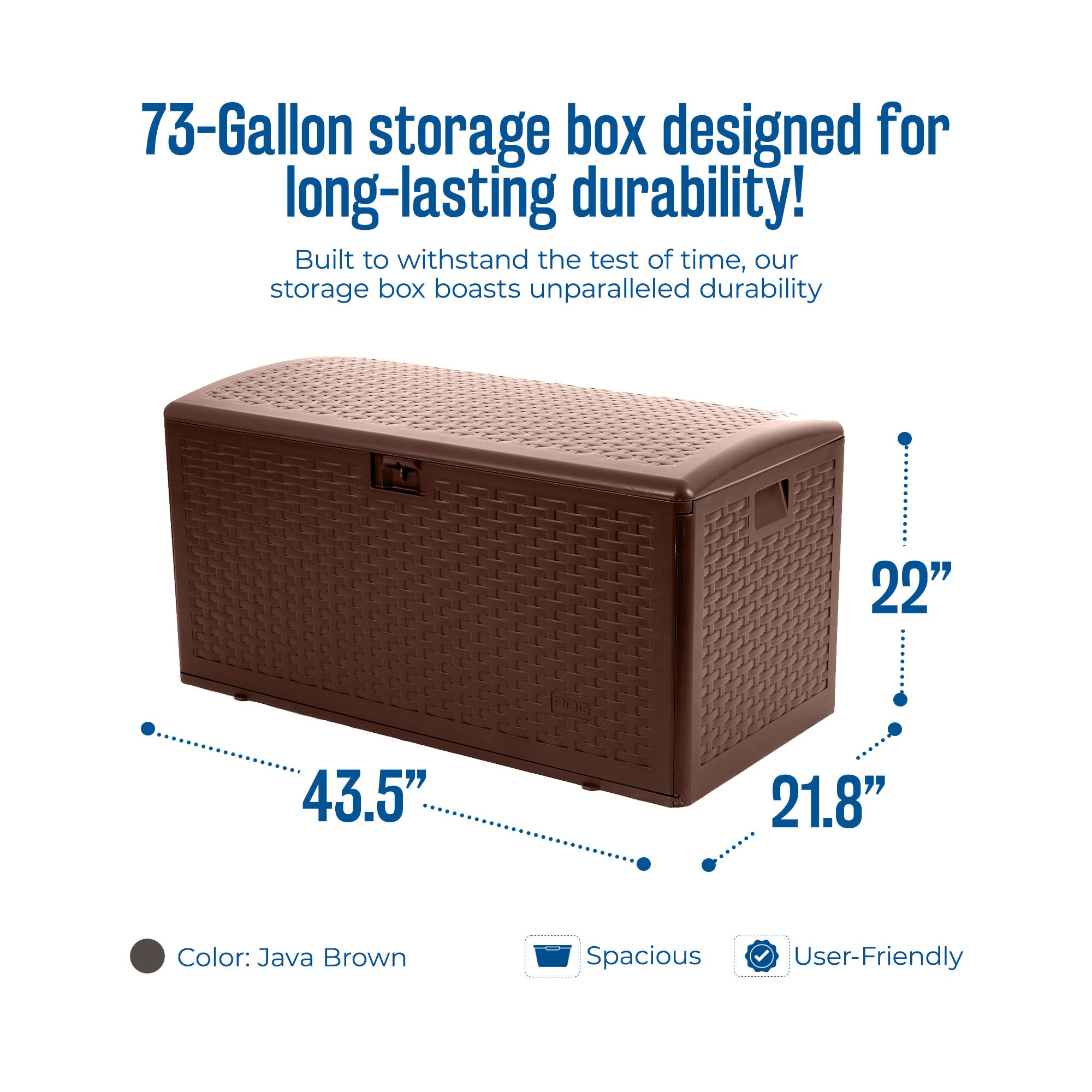 Plastic Development Group 73 Gallon Resin Storage Deck Box, Java Brown(Open Box) - VMInnovations