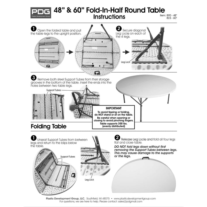 Plastic Development Group 4 Ft Round Fold In Half Banquet Table, White(Open Box)