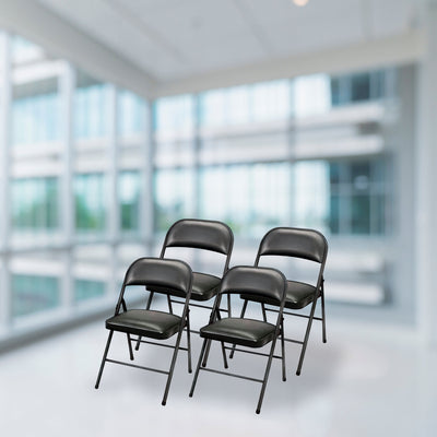 Plastic Development Group Indoor Metal Padded Vinyl Folding Chair, Black (4Pack) - VMInnovations