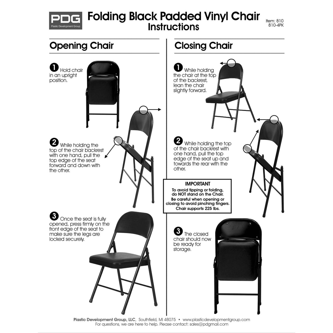 Plastic Development Group Indoor Metal Padded Vinyl Folding Chair, Black (4Pack) - VMInnovations
