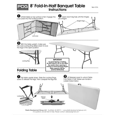 Plastic Development Group Fold In Half 8 Ft Folding Banquet Table, White (Used)