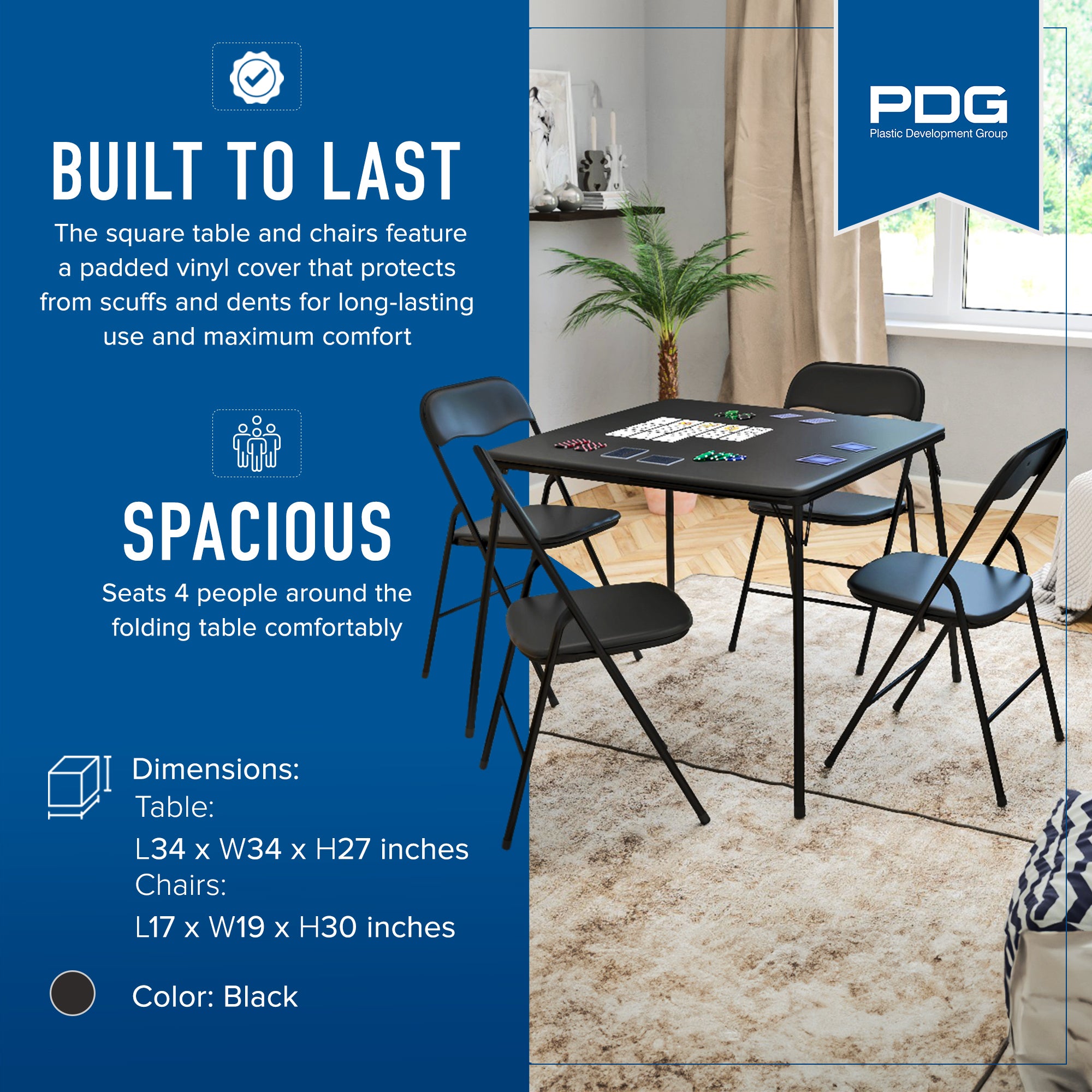 Peakform 5 Piece Folding Vinyl Tables and Chairs for Home Use and Indoor Spaces - VMInnovations