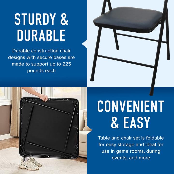 Plastic Development Group 34" Portable Folding Card Table & 4 Chairs Set, Black - VMInnovations