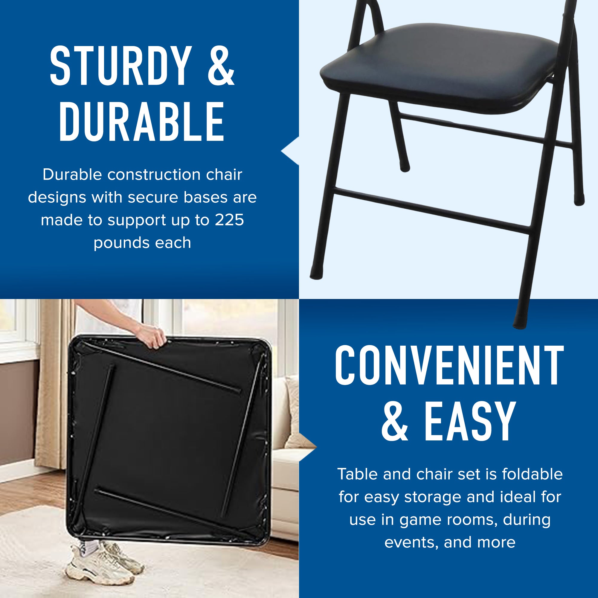 Peakform 5 Piece Folding Vinyl Tables and Chairs for Home Use and Indoor Spaces - VMInnovations