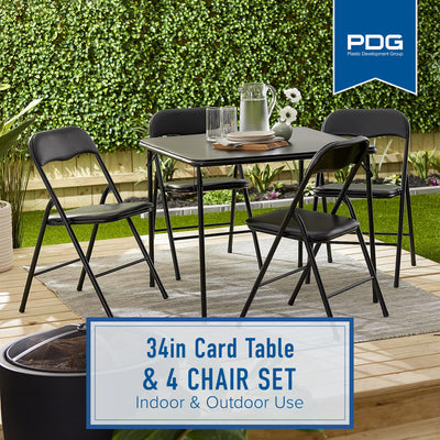 Plastic Development Group 34" Portable Folding Card Table & 4 Chairs Set, Black