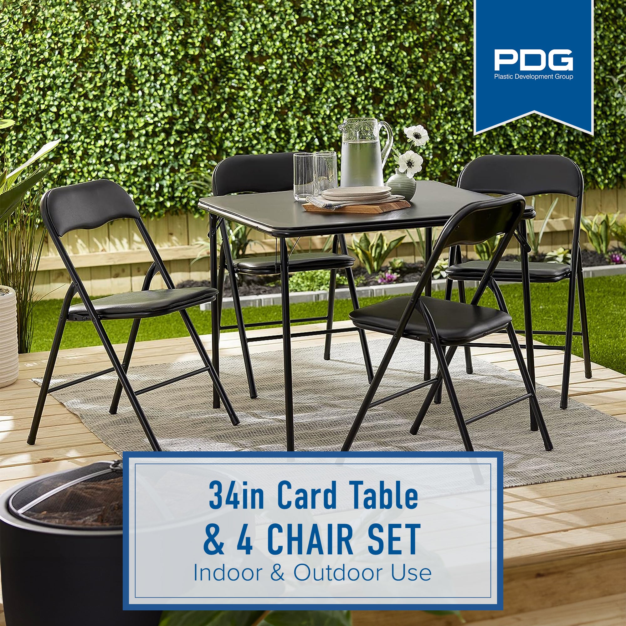 Peakform 5 Piece Folding Vinyl Tables and Chairs for Home Use and Indoor Spaces - VMInnovations
