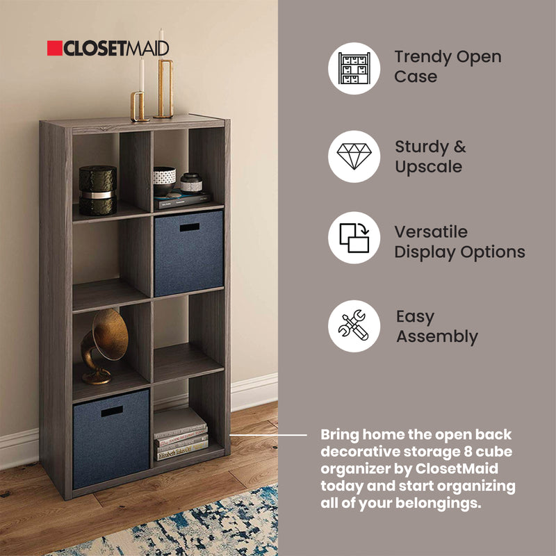 ClosetMaid Bookcase Open Back 8-Cube Storage Organizer, Graphite Gray (Used)