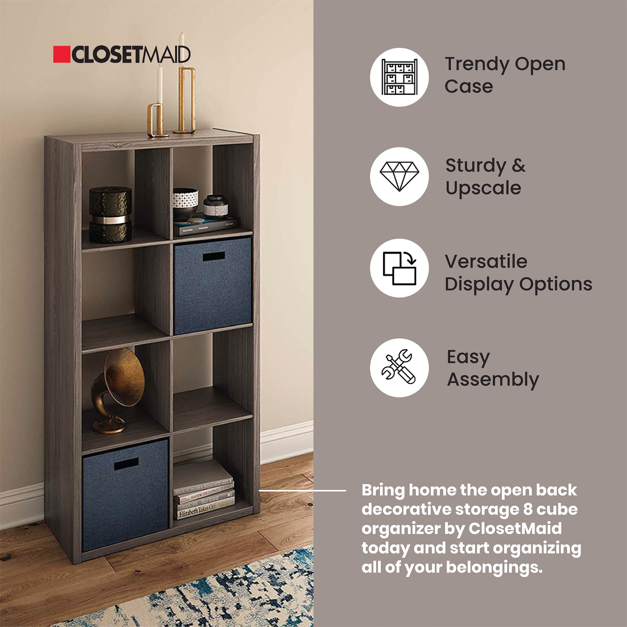ClosetMaid Bookcase Open Back 8-Cube Storage Organizer Graphite Gray (For Parts) - VMInnovations